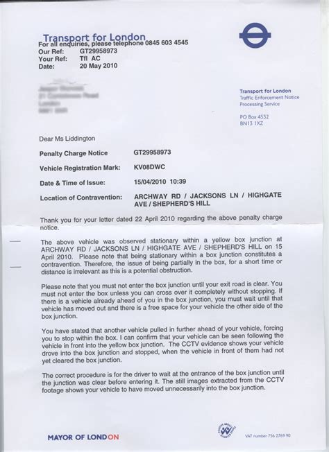 yellow box junction appeal letter template|box junction fine appeal.